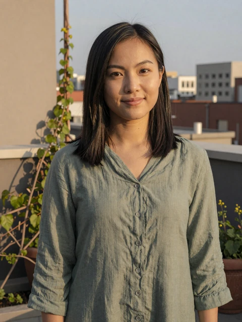 Lily, 26, Vikiline user from Seattle on her rooftop garden at golden hour
